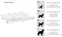 Bowsers Dream Futon Dog Bed size guide shows dimensions and recommended dog breeds for small, medium, large, and extra-large pet beds