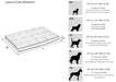 Bowsers Luxury Crate Mattress Dog Bed size chart shows dimensions and recommended dog breeds for small through XXL mattress options