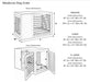 Bowsers Moderno Dog Crate size guide with drawings of the crate and measurements for medium, large, and extra-large sizes