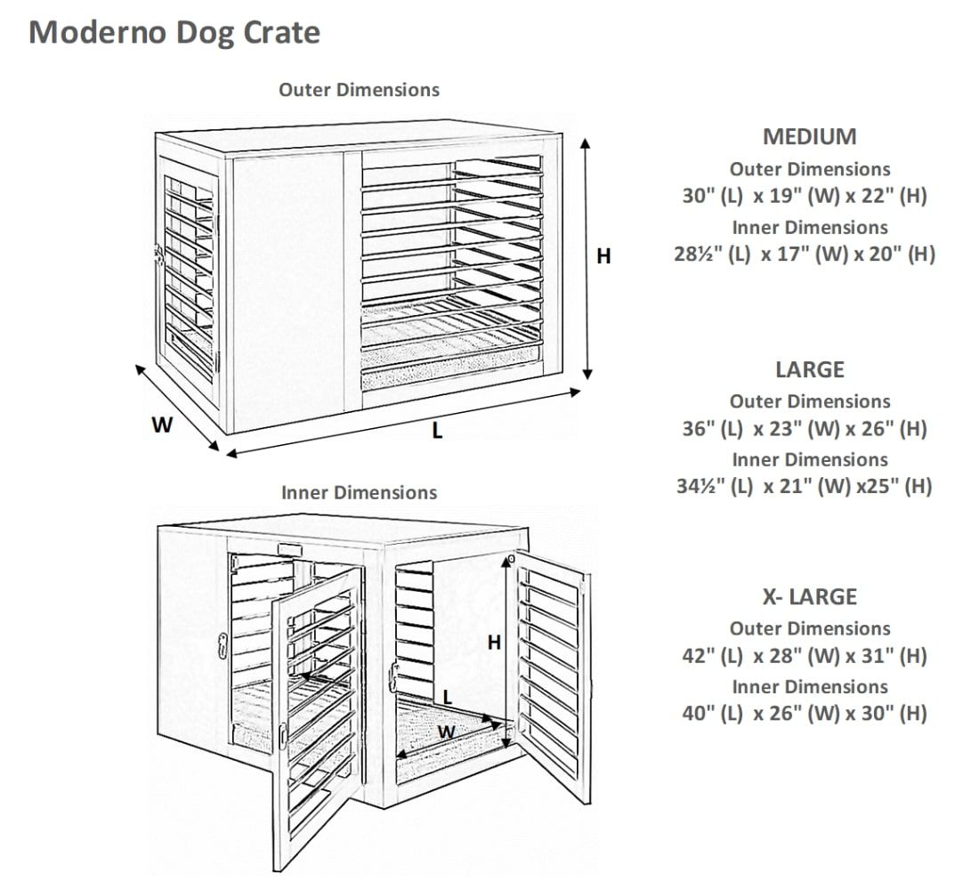 Bowsers Moderno Double Door Wood Dog Crates Size Guide