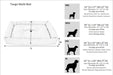 Bowsers Tango Multi Dog Bed size guide shows dimensions and recommended dog breeds for small, medium, large, and extra-large dog beds