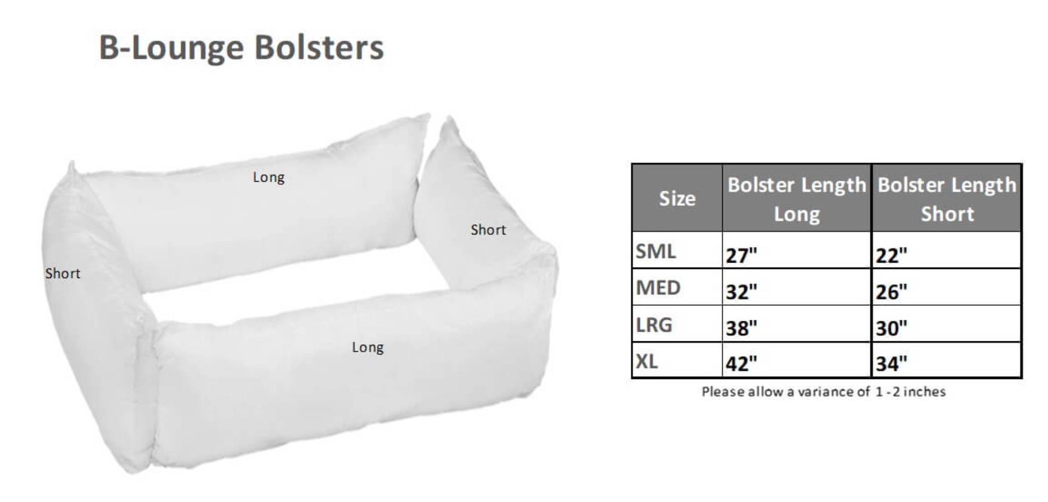 Bowsers The B-Lounge Inner Bolsters Size Guide