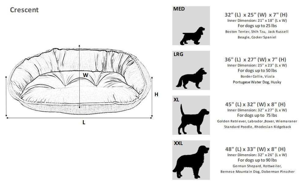 Bowsers The Crescent Bed Outer Cover Size Chart