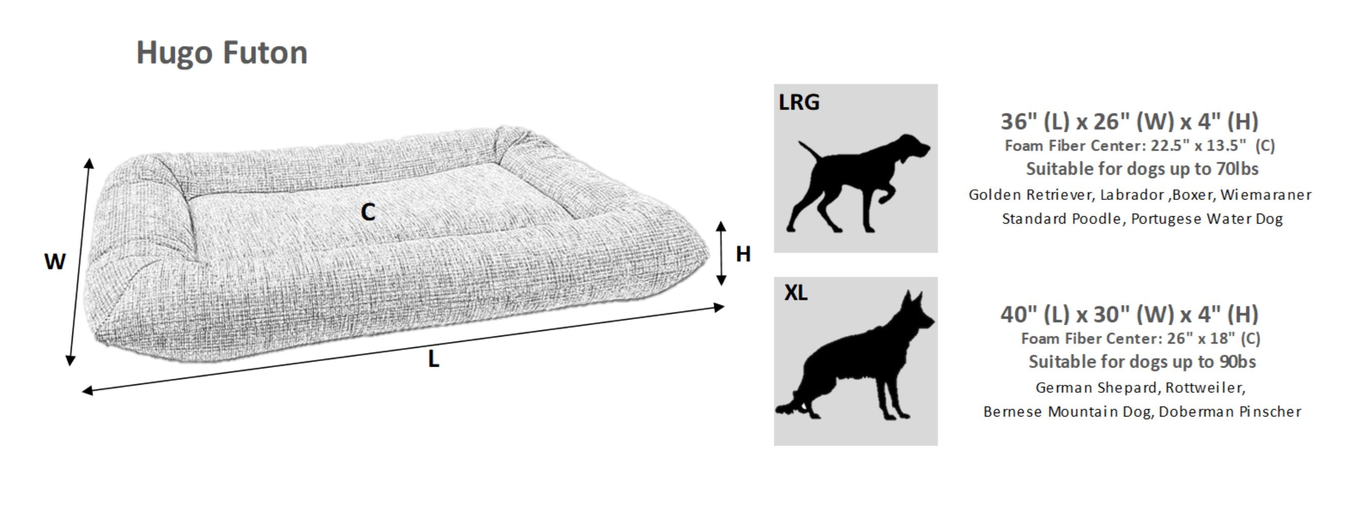 Bowsers The Hugo Futon Dog Bed Size Guide