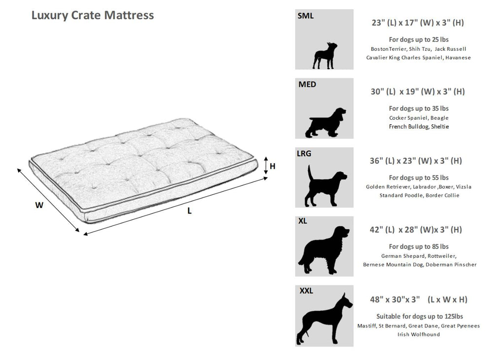 Bowsers The Luxury Crate Mattress Size Chart