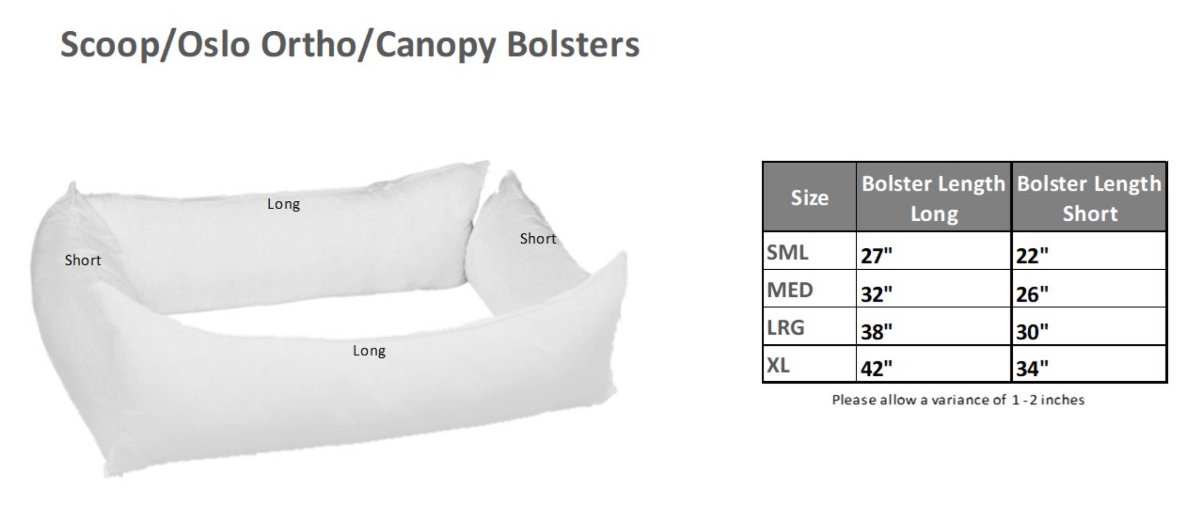 Bowsers The Oslo Ortho, Scoop, Canopy Inner Bolsters Size Guide