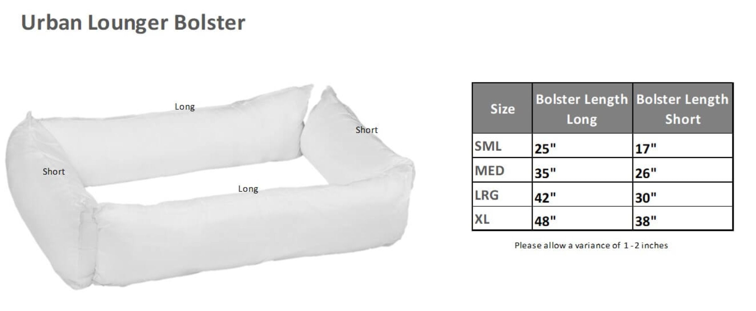 Bowsers The Urban Lounger Inner Bolsters (Set Of 4) Size Chart