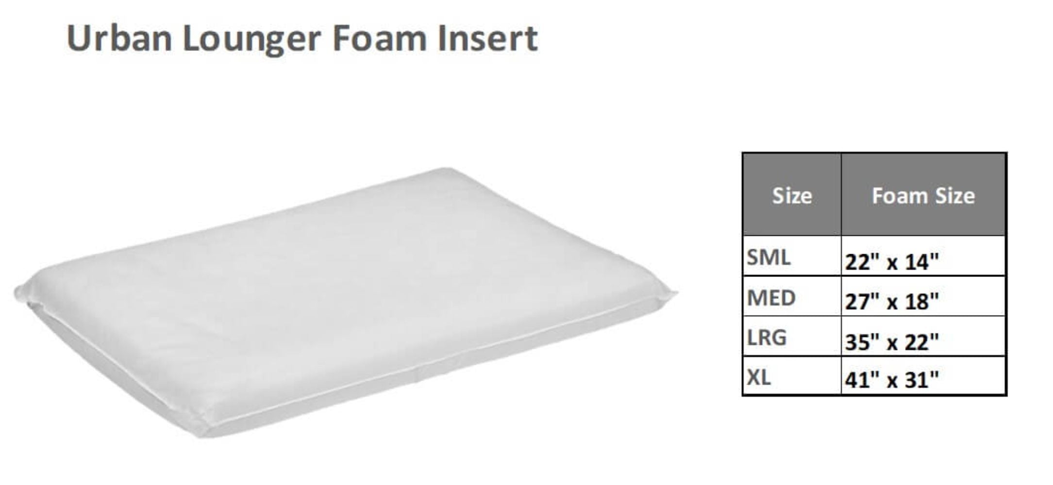 Bowsers The Urban Lounger Inner Cushion Size Chart