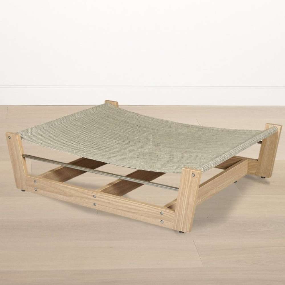 Bowsers Yugen Pet Lounger White Oak is a modern elevated dog bed with a durable wood frame and breathable fabric for comfort and airflow