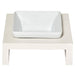 Bowsers Fresco Single Wood Feeder with a single white bowl on a compact beige stand, ideal for smaller pets