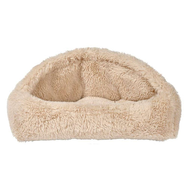 Bowsers Canopy Cozy Dog Bed is shown empty in Fluffernutter beige