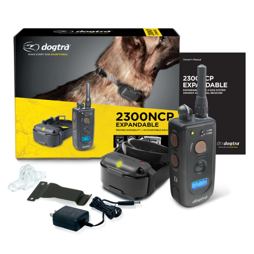 Bundle display shows Dogtra 2300NCP Expandable 3/4 Mile Dog Remote Trainer with remote, collar, charger, and accessories