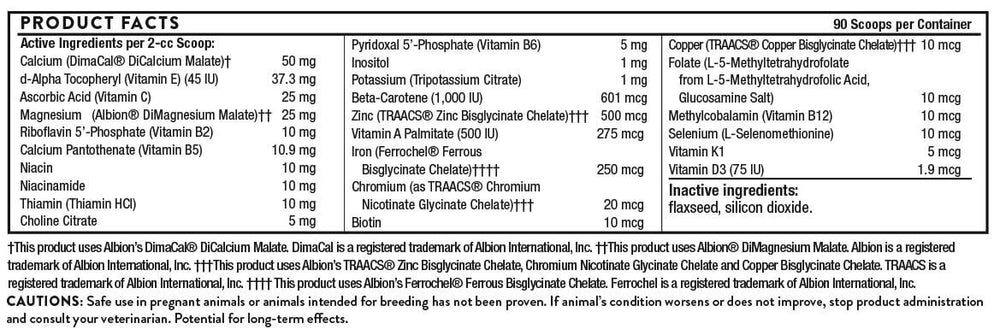 Canine Basic Nutrients Powder - 90 Scoops Product Facts Close Up