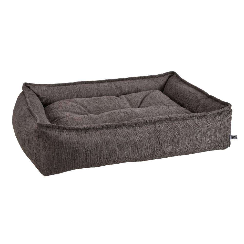 Charcoal Bowsers Sterling Lounge Dog Bed in dark brown features thick padded walls and a deep cushioned sleeping area