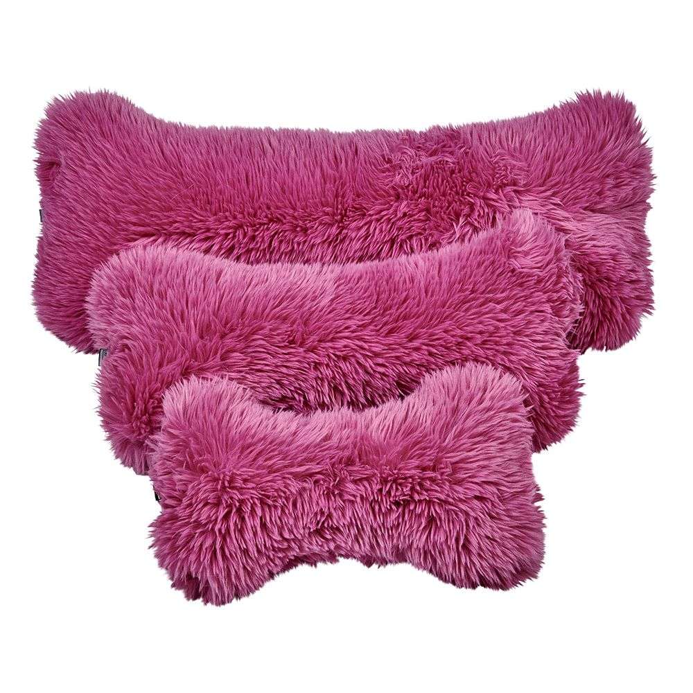 Cherry Blossom Bowsers Bumper Bone Pillow pink shaggy plush dog toys stacked together in three different sizes