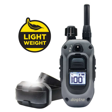 Close-up displays the lightweight remote and collar of Dogtra 280X Remote Trainer 1 Dog System with an easy-to-read digital screen