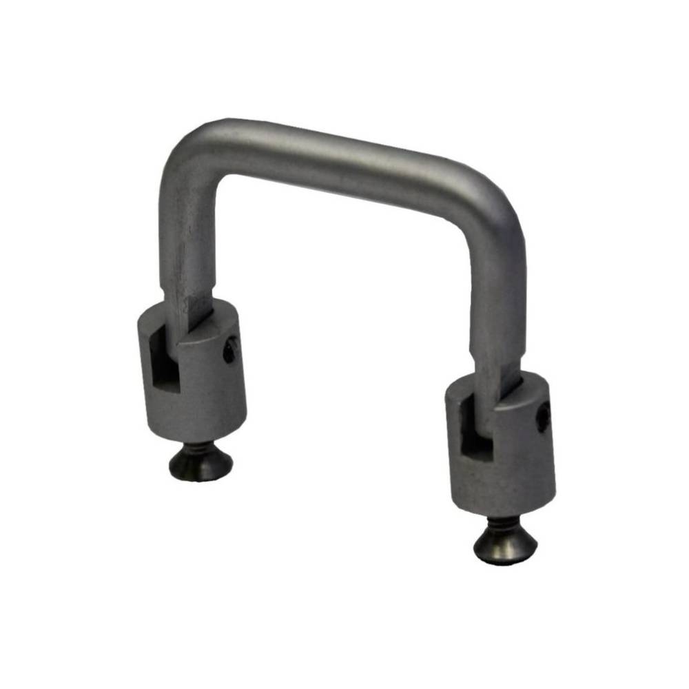 Close-up image of a sturdy, metallic Security Boss MaxSeal Security Panel Handle featuring a U-shaped design with two adjustable mounting points