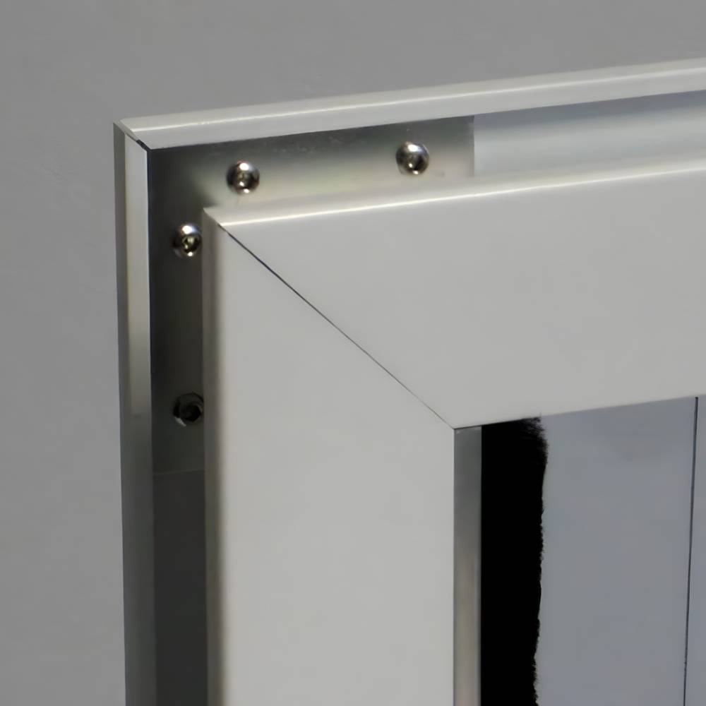 Close-up of the hinges on the Security Boss Interior Pet Pass Thru, demonstrating the secure and durable hinge mechanism