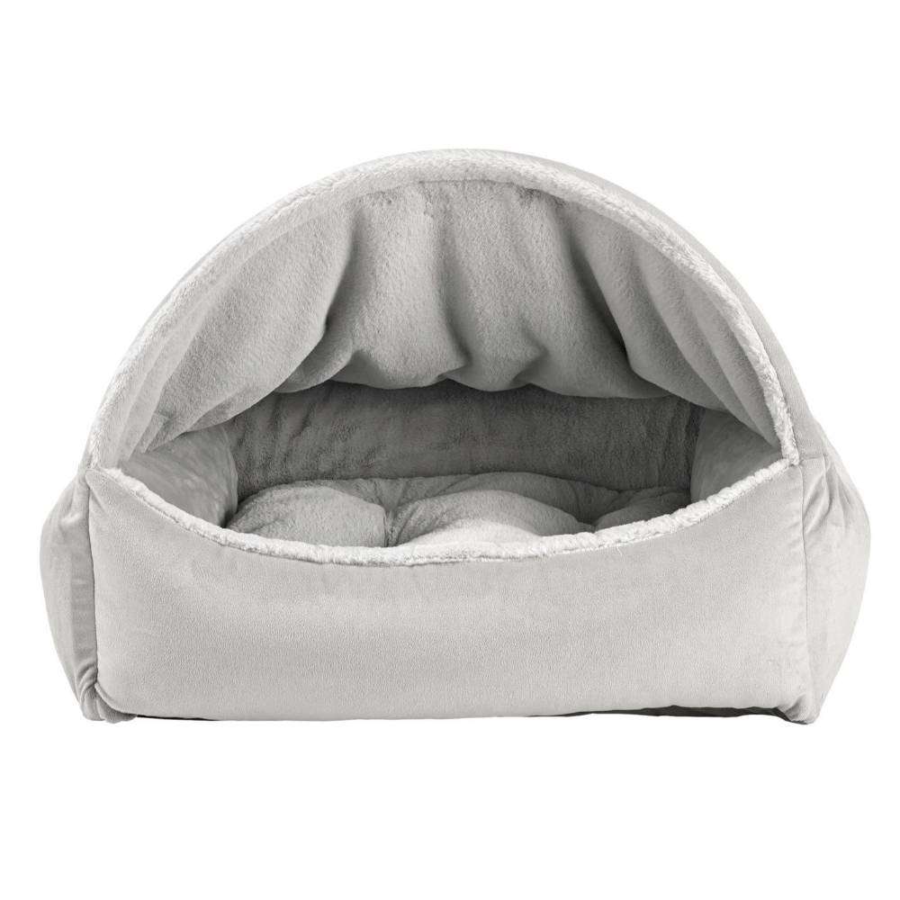 Cloud Bowsers Canopy Dog Bed in light gray features a soft arched canopy and plush cushioned base for cozy covered rest