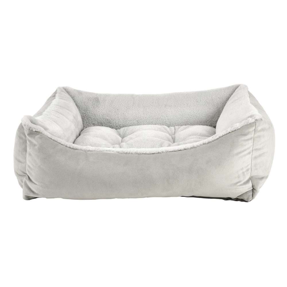 Cloud Bowsers One Of A Kind Scoop Dog Bed features a smooth light gray fabric with a thick cushioned base for calm and supportive lounging