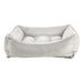 Cloud Bowsers One Of A Kind Scoop Dog Bed features a smooth light gray fabric with a thick cushioned base for calm and supportive lounging
