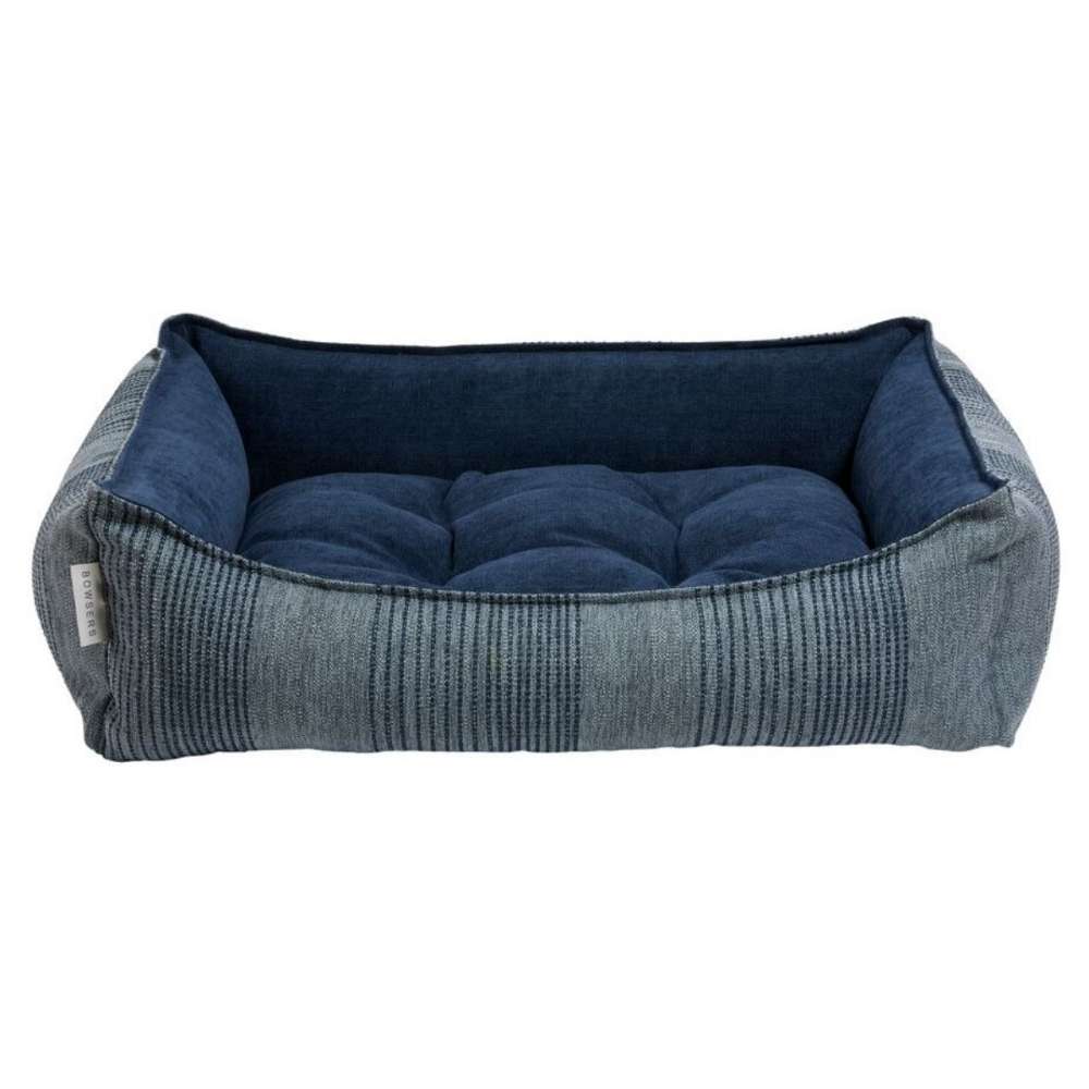 Coastal Blue Bowsers One Of A Kind Scoop Dog Bed is a stylish blue dog bed with striped fabric and a deep cushioned center for cozy relaxation