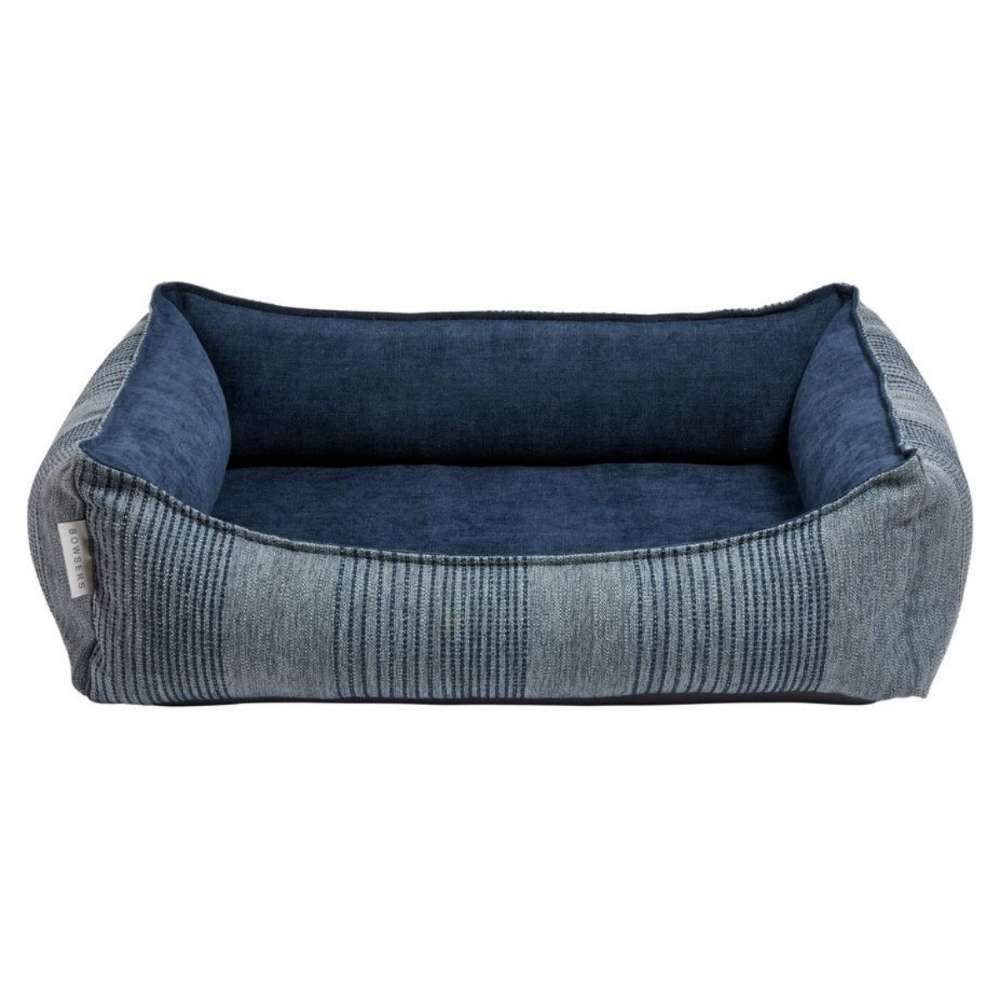 Coastal Blue Bowsers Oslo Ortho Bed featuring textured gray fabric with deep blue inner cushions for stylish pet comfort