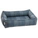 Coastal Blue Bowsers Urban Lounger Dog Bed in blue striped fabric with raised cushioned edges