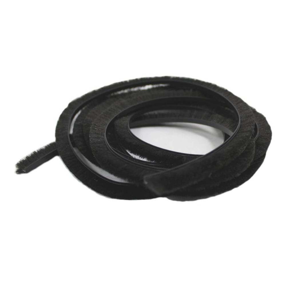 Coiled black brush-style strip, specifically the Security Boss MaxSeal Replacement Weather Stripping, designed for sealing gaps in doors or windows to prevent drafts and improve insulation