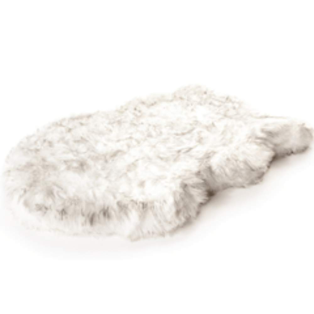 Curve White with Brown Accents Paw PupRug Faux Fur Orthopedic Dog Bed without any dog on it