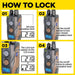 Diagram shows how to lock and unlock stimulation levels on Dogtra 1902S Handsfree Plus Boost & Lock Dog Remote Trainer using the power button