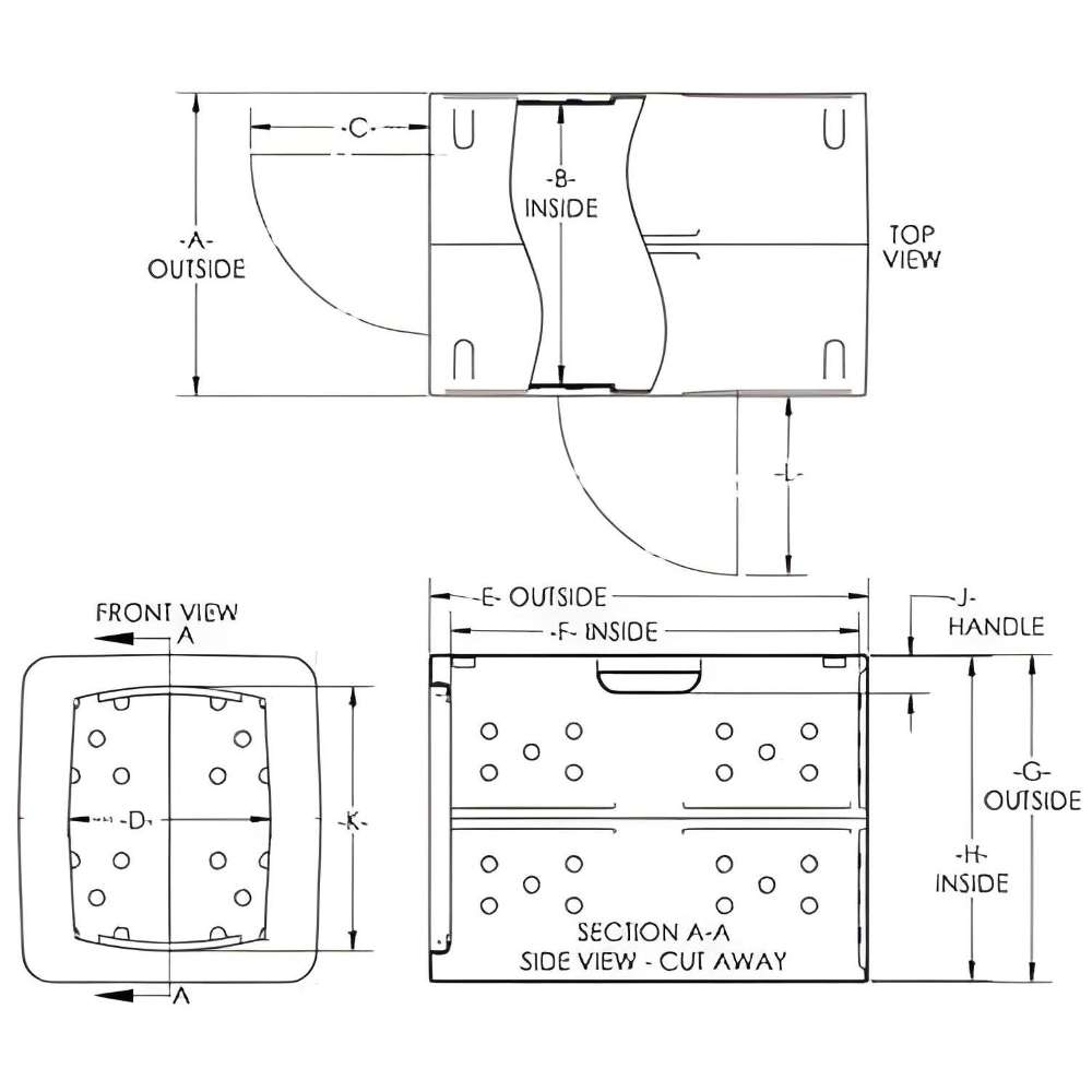 Diagram of Large Dakota 283 G3 Framed Dog Kennel shows a top view with interior space, door placement, and ventilation holes