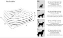Diagram shows the different sizes of Bowsers The Franklin Dog Bed with measurements and recommended dog breeds