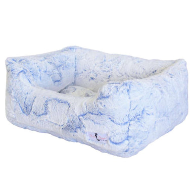 Displaying the Hello Doggie Whisper Dog Bed in a baby blue hue, this bed boasts a luxurious, fluffy texture