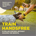Dogtra Additional Handsfree Square is shown on a trainer’s hand while holding a dog’s collar, highlighting hands-free e-collar control during training