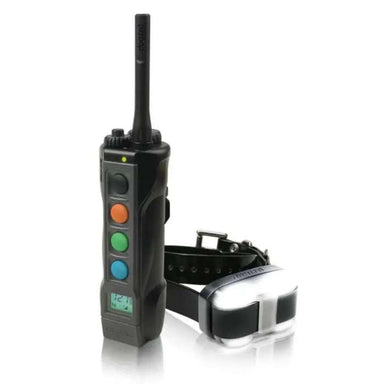Dogtra EDGE 1 Mile Dog Remote Trainer Expandable displays the remote and collar with colored buttons and bright LED lights