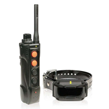 Dogtra EDGE RT 1 Mile Expandable Dog Remote Trainer shows the handheld remote next to the black collar receiver
