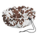 Durango Bowsers Buttercup Dog Bed featuring a brown and white cow-print design with cushioned circular bolsters