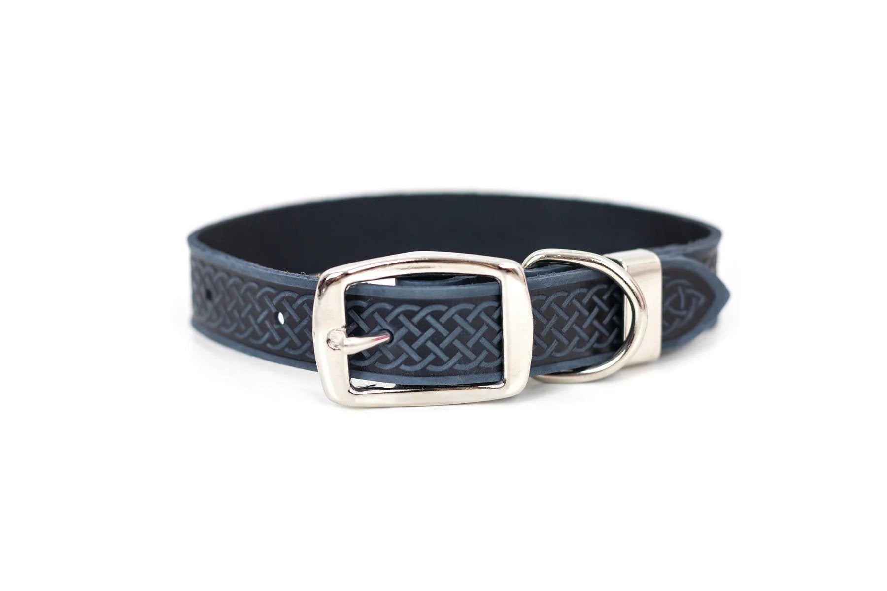 Eurodog Collars Celtic Style Luxury Leather Dog Collar Navy