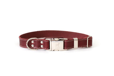 Eurodog Collars Soft Leather Metal Quick-Release Buckle Dog Collar Brgundy hard