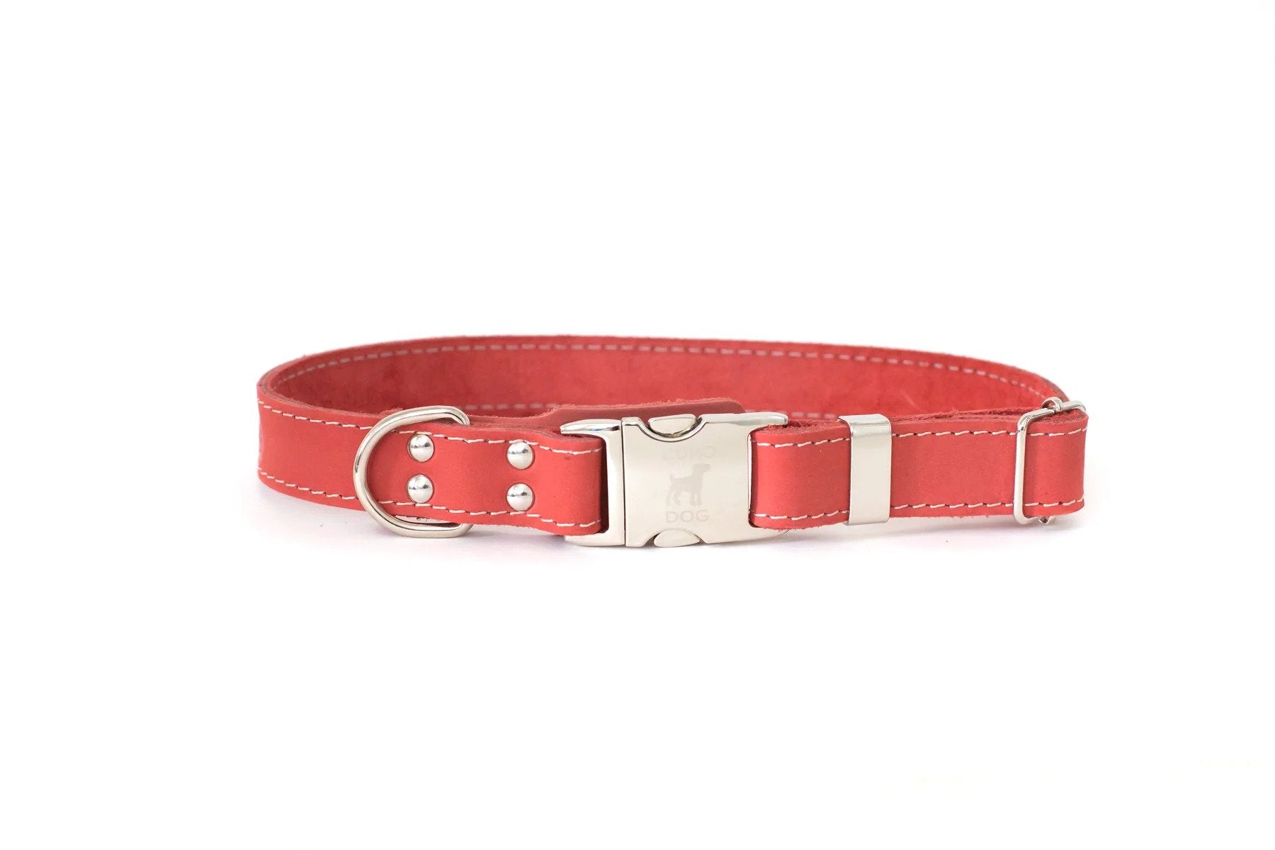 Eurodog Collars Soft Leather Metal Quick-Release Buckle Dog Collar Coral
