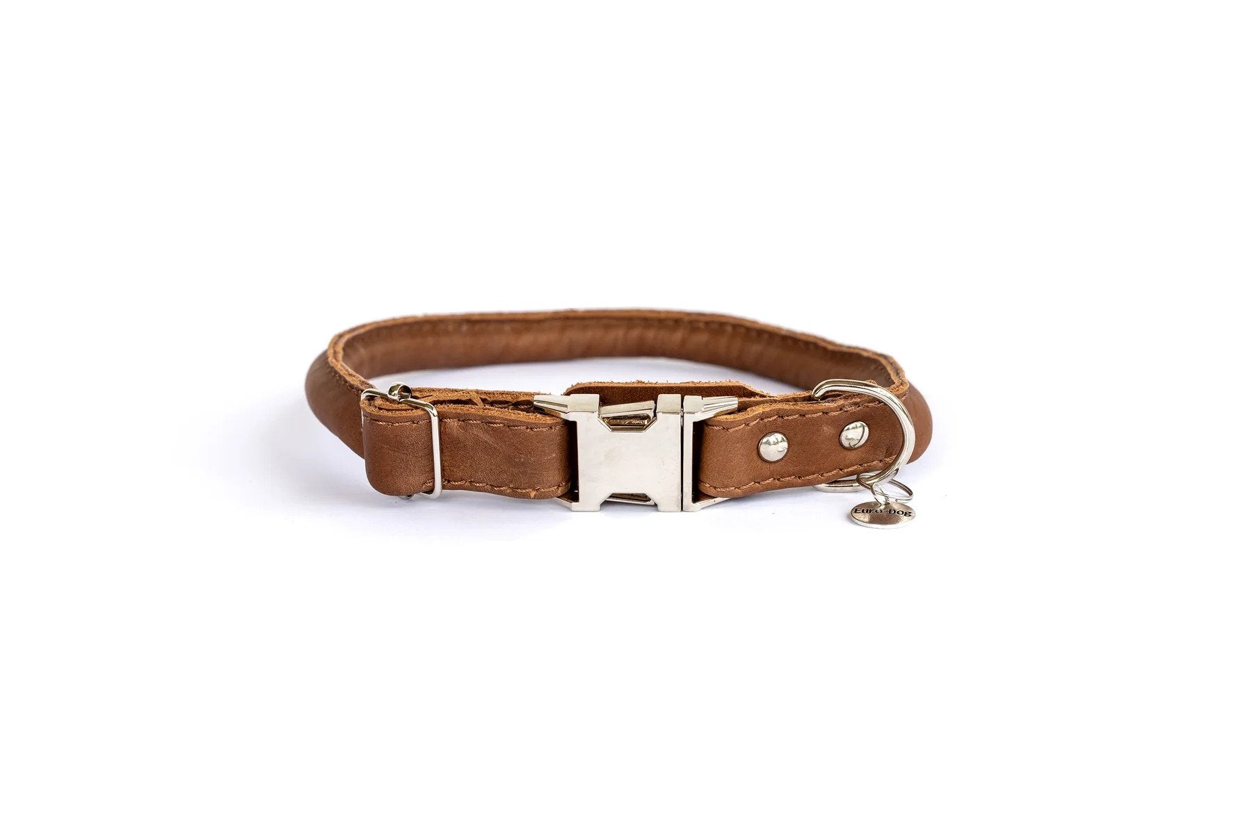 Eurodog Collars Soft Rolled Leather Quick Release Buckle Dog Collar Very Soft Brown Leather