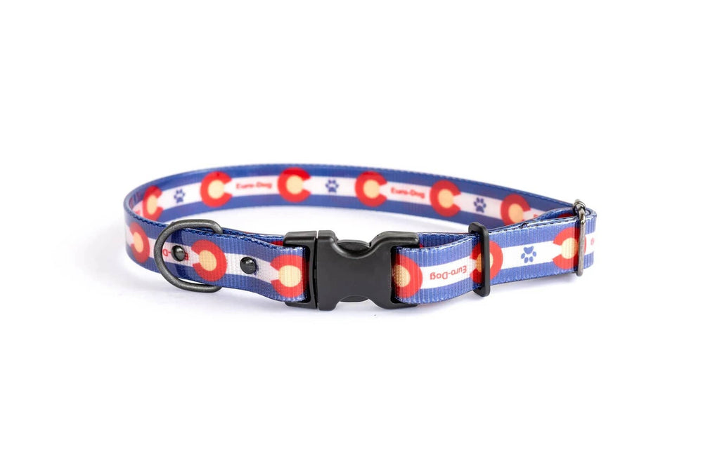 Eurodog Collars Waterproof Nylon Quick Release Buckle Dog Collar Colorado Flag