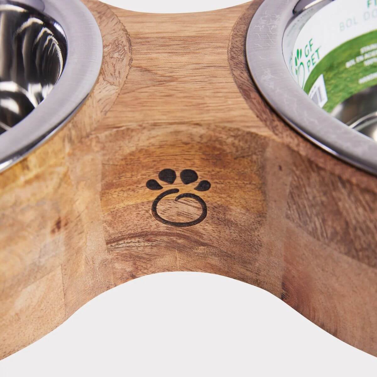 GF PET Large Tall Elevated Feeder for Pets in Mango Wood and Metal