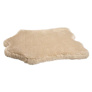 Faux Fur Bowsers Maverick Rugbed is a soft beige faux fur pet mat laid flat, offering a plush and cozy resting surface