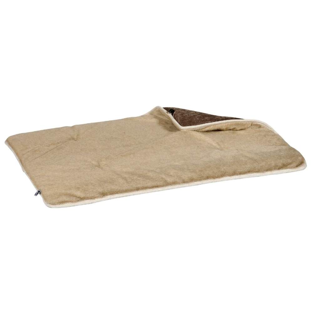Fawn tan-colored Bowsers Yugen Reversible Pad with a plush interior and a fold-over flap