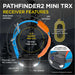 Feature diagram of Dogtra Pathfinder2 Mini TRX Additional Receiver shows antennas, LED lights, and sizing for medium dogs