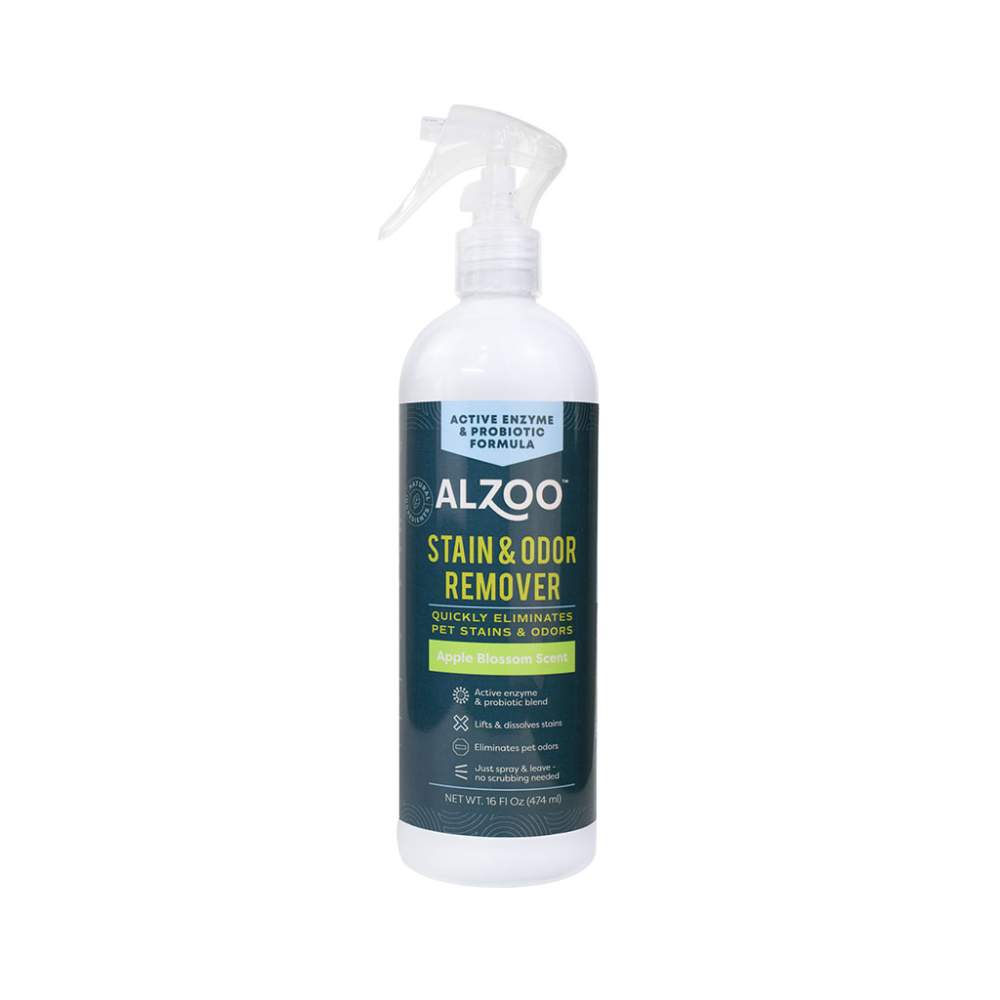 Front view of the ALZOO Enzyme-Based Stain & Odor Remover Spray 16oz - Apple Blossom