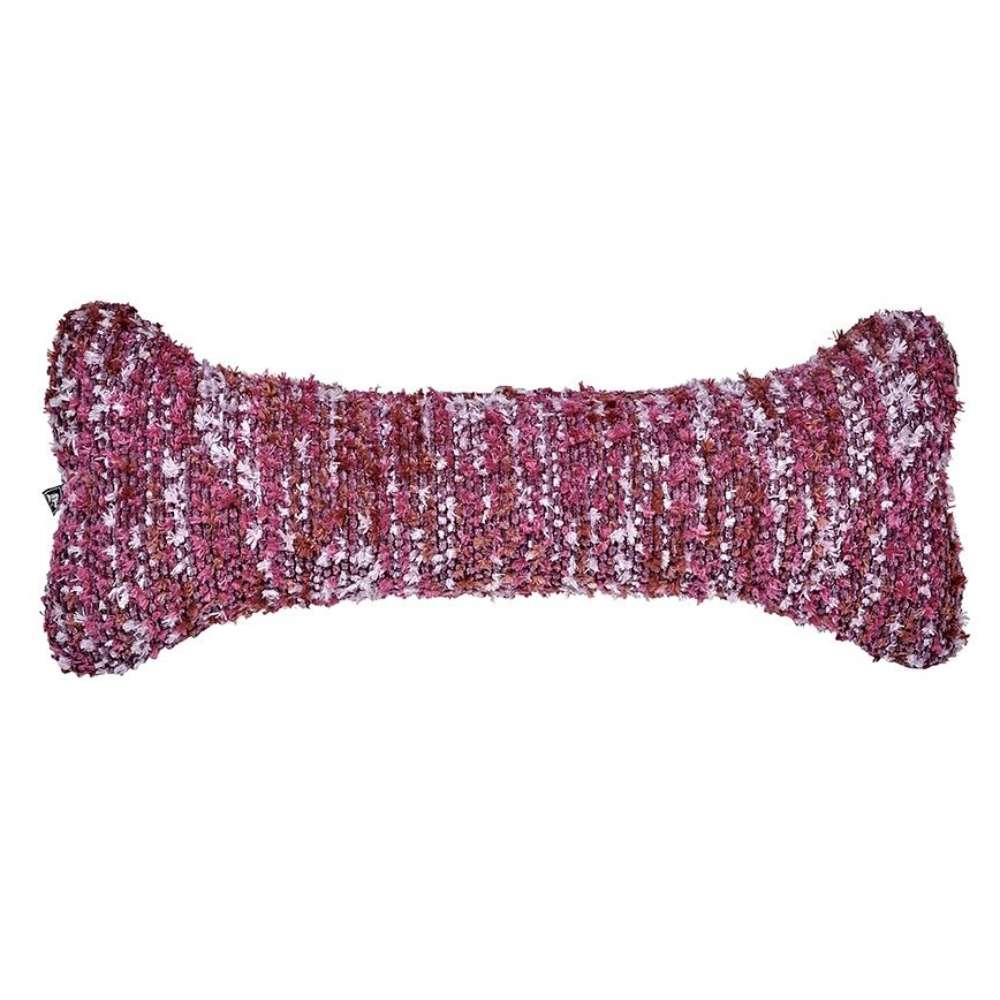 Fuchsia Fiesta Bowsers Bumper Bone Pillow colorful pink woven plush bone toy displayed horizontally on a light background