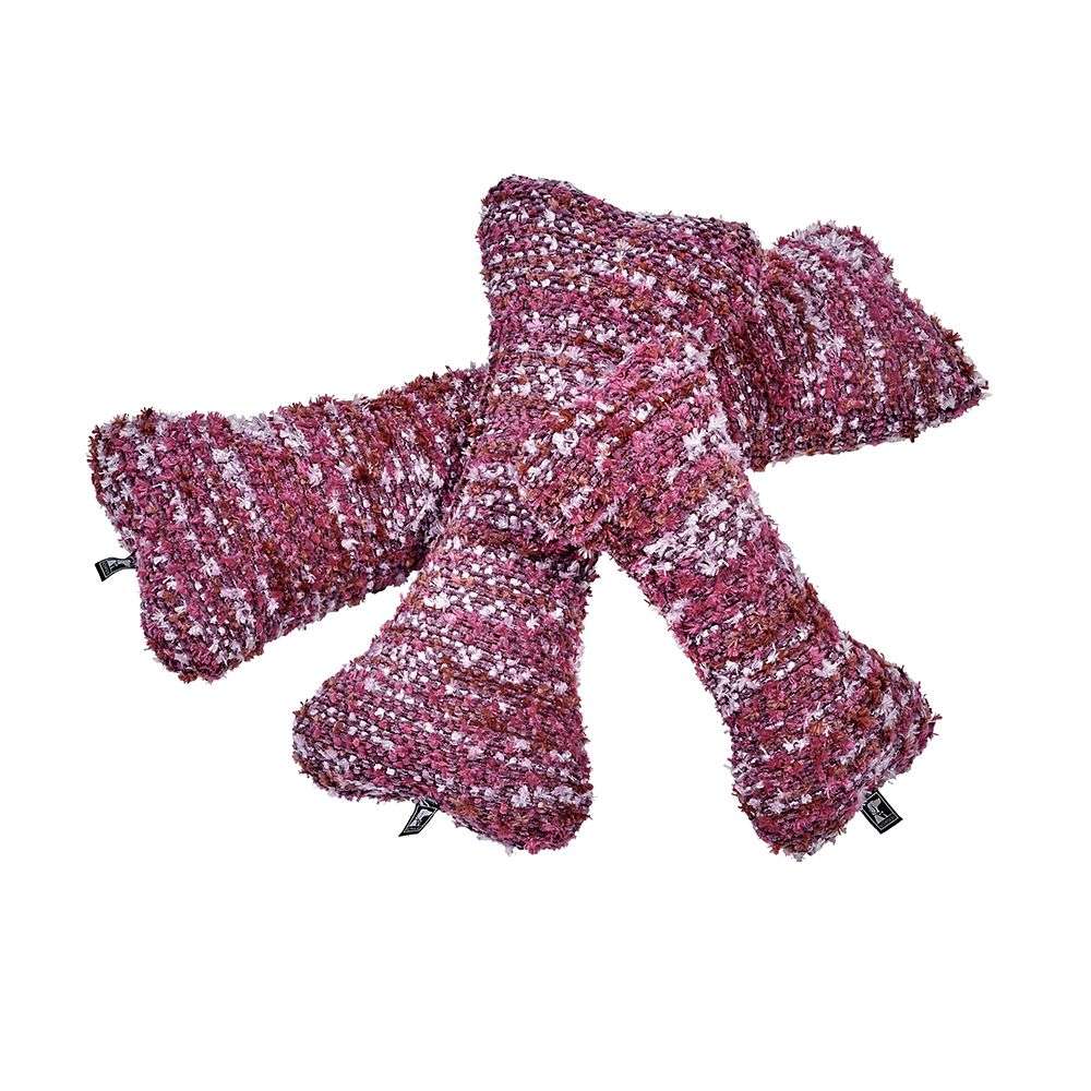Fuchsia Fiesta Bowsers Bumper Bone Pillow pink and purple textured bone dog toys stacked together in multiple sizes